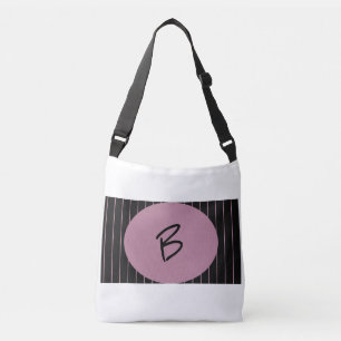 Personalized black and pink striped crossbody bag