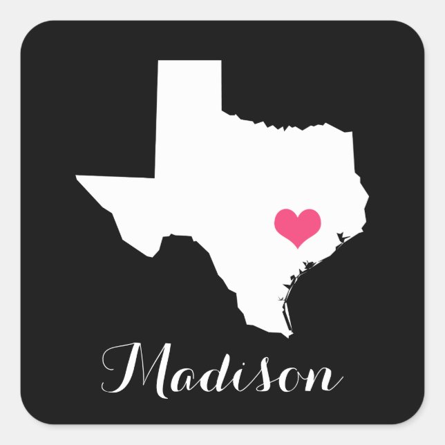Personalized Black and Pink Texas Home State Square Sticker (Front)