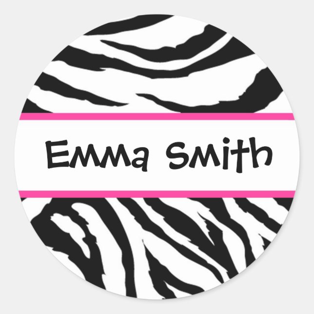 Personalized Black and Pink Zebra Stickers (Front)