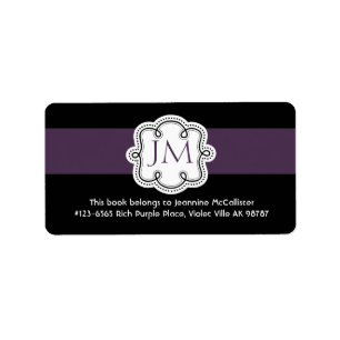 Personalized Black and Purple Ladies  Bookplate Label