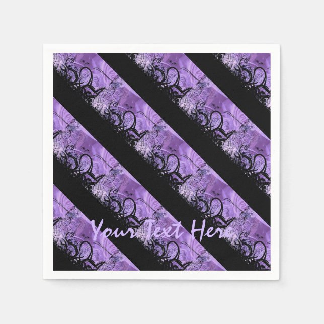 Personalized Black and Purple Striped Napkins (Front)