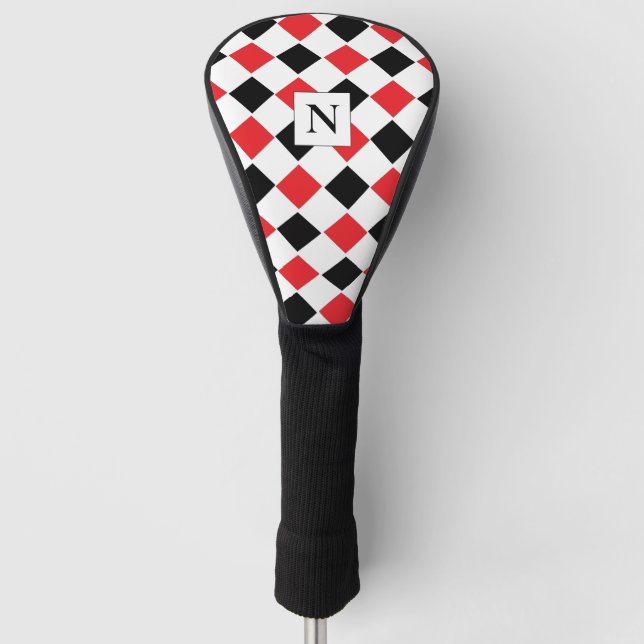 Personalized Black and Red Argyle Pattern  Golf Head Cover (Front)