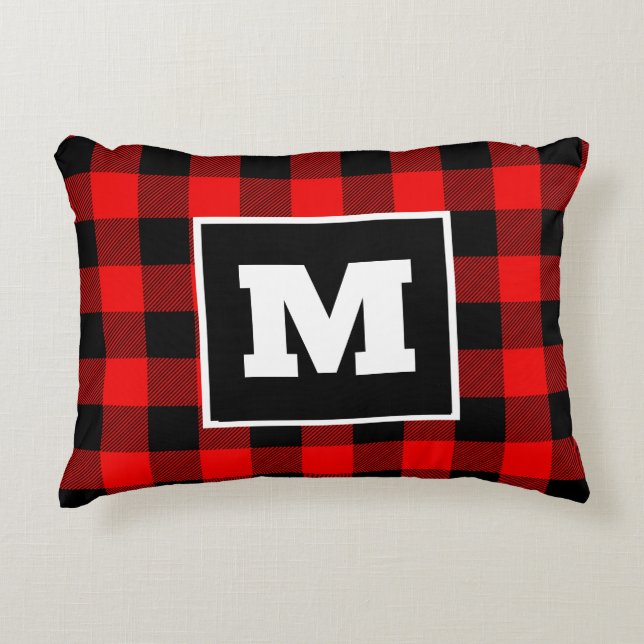Personalized black and red buffalo Christmas plaid Accent Pillow (Front)