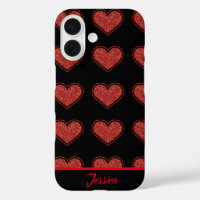 Personalized black and red glitter hearts