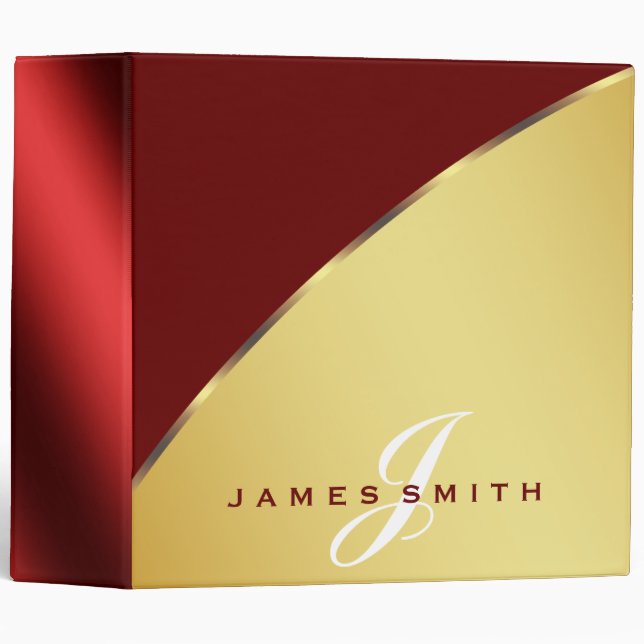 Personalized Black and Red Gold Faux Confetti 3 Ri Binder (Front/Spine)