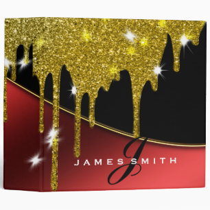 Personalized Black and Red Gold Faux Confetti Binder