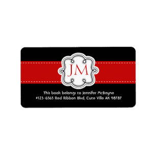 Personalized Black and Red Ladies  Bookplate Label