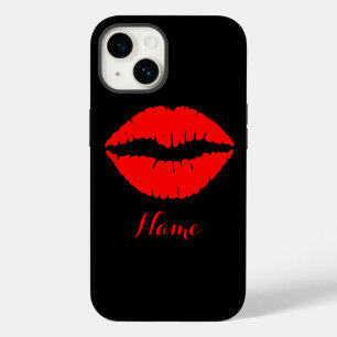 Personalized Black and Red Lipstick Print Case-Mate iPhone 14 Case