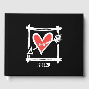 Personalized Black and Red Love Heart Wedding Guest Book