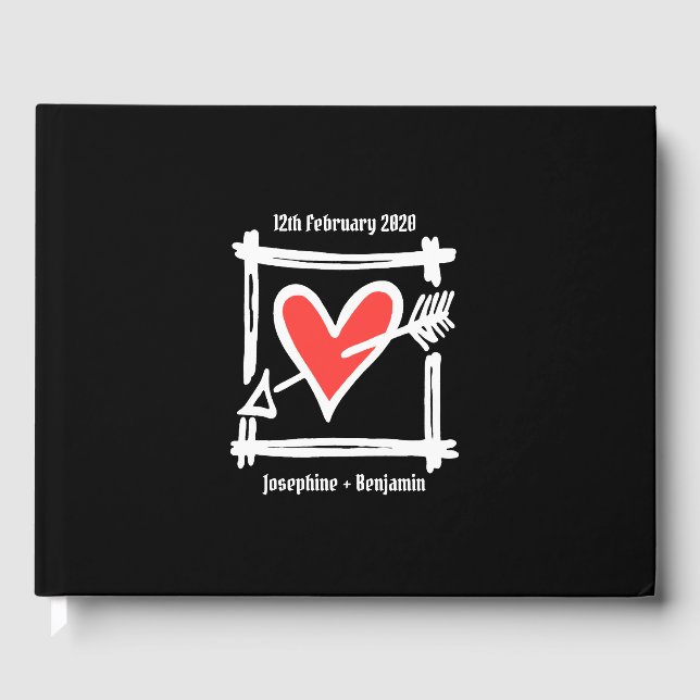 Personalized Black and Red Love Heart Wedding Guest Book (Front)