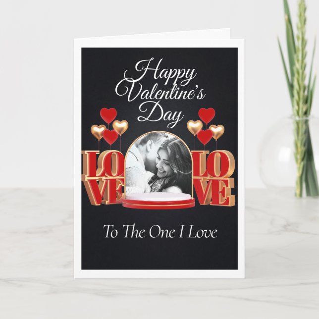Personalized Black and Red Valentine Photo Card  (Front)