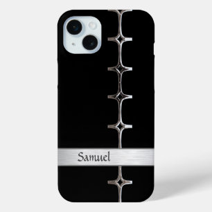 Personalized Black and Silver Chrome iPhone 15 Mini Case