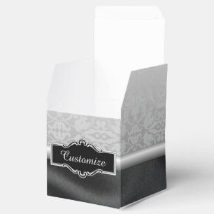 Personalized Black and Silver Damask Cube Box