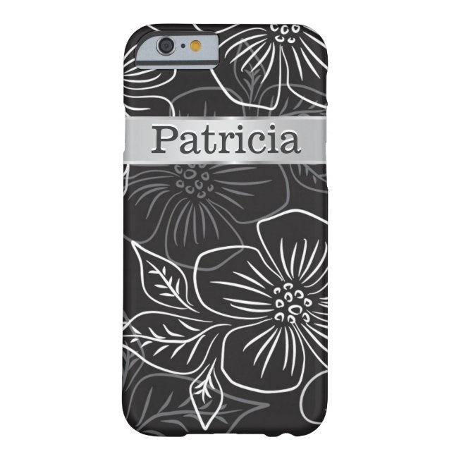 Personalized Black And Silver Floral Pattern Case-Mate iPhone Case (Back)