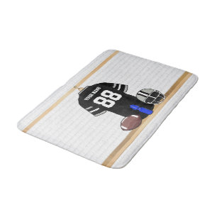 Personalized Black and Silver Gray Football Jersey Bath Mat
