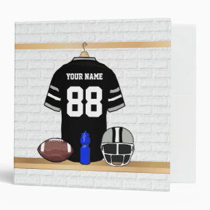 Personalized Black and Silver Grey Football Jersey Binder