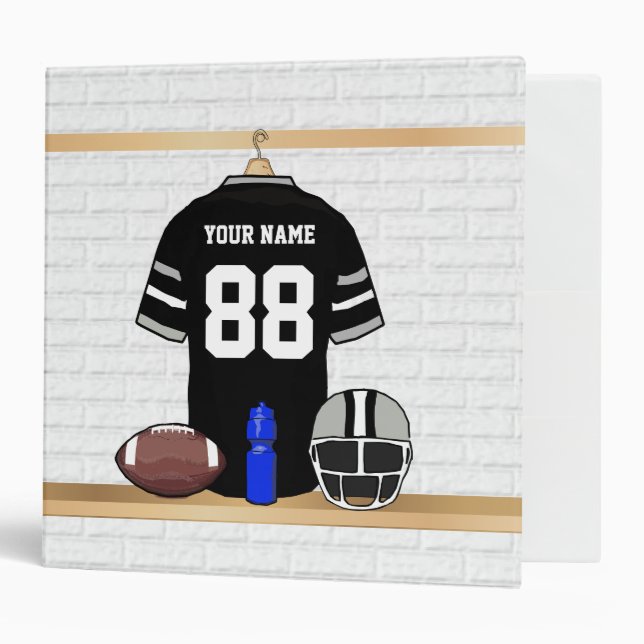 Personalized Black and Silver Grey Football Jersey Binder (Front/Inside)