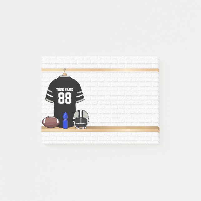 Personalized Black and Silver Grey Football Jersey Post-it Notes (Front)