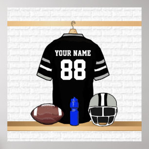 Personalized Black and Silver Grey Football Jersey Poster