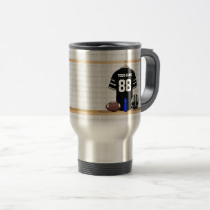 Personalized Black and Silver Grey Football Jersey Travel Mug
