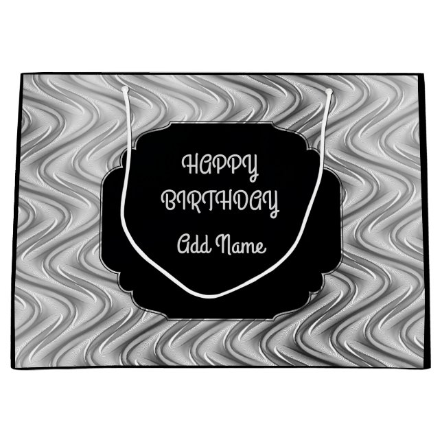 Personalized Black and Silver Large Gift Bag (Front)