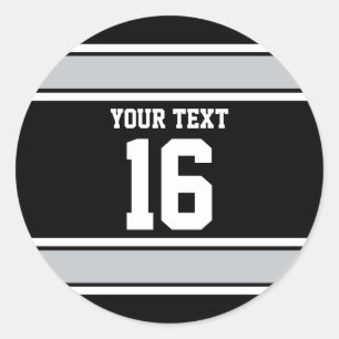 Personalized Black and Silver Sports Stripes Classic Round Sticker