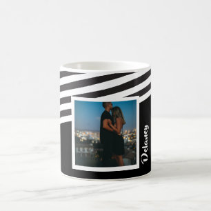 Personalized Black and Striped Pattern Photo Coffee Mug