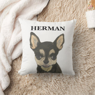Personalized Black and Tan Chihuahua Reversible Throw Pillow