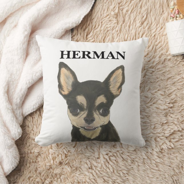 Personalized Black and Tan Chihuahua Reversible Throw Pillow (Blanket)
