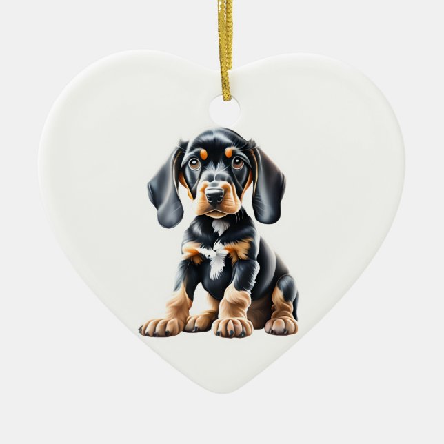 Personalized Black and Tan Coonhound Puppy Ceramic Ornament (Front)