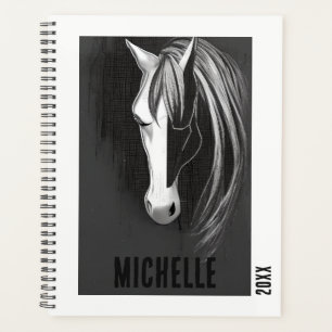 Personalized Black and White Abstract Horse Planner