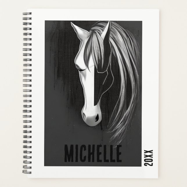 Personalized Black and White Abstract Horse Planner (Front)