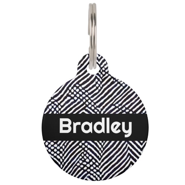 Personalized Black and White Abstract Pattern Pet Tag (Front)