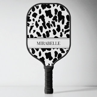 Personalized Black and White Animal Cow Print Pickleball Paddle