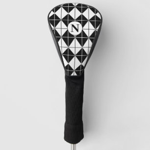 Personalized Black and White Argyle Pattern Golf Head Cover