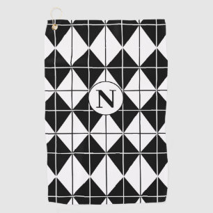Personalized Black and White Argyle Pattern Golf Towel