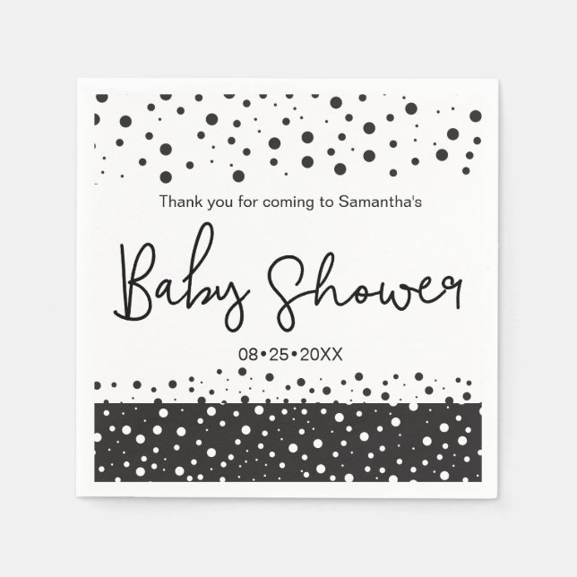 "Personalized" Black and white, Baby Shower Napkin (Front)