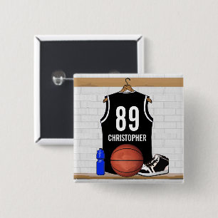 Personalized Black and White Basketball Jersey 2 Inch Square Button