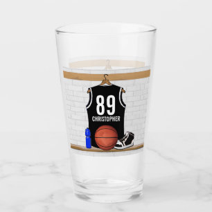 Personalized Black and White Basketball Jersey Bac Glass