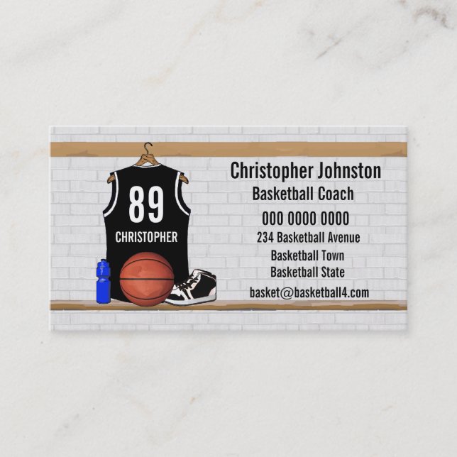 Personalized Black and White Basketball Jersey Business Card (Front)