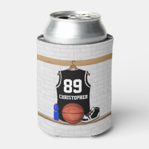 Personalized Black and White Basketball Jersey Can Cooler
