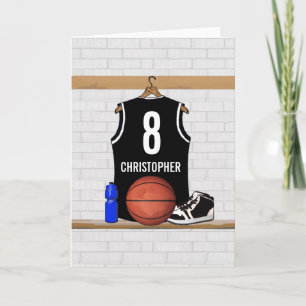 Personalized Black and White Basketball Jersey Card