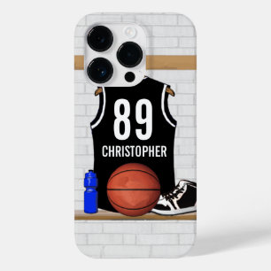 Personalized Black and White Basketball Jersey Case-Mate iPhone 14 Pro Case