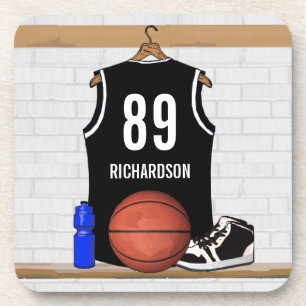 Personalized Black and White Basketball Jersey Coaster