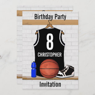 Personalized Black and White Basketball Jersey Invitation
