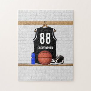 Personalized Black and White Basketball Jersey Jigsaw Puzzle