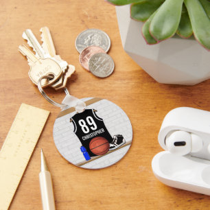 Personalized Black and White Basketball Jersey Keychain