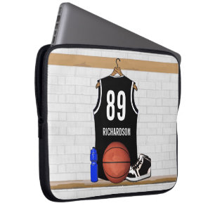Personalized Black and White Basketball Jersey Laptop Sleeve