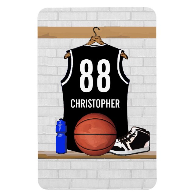 Personalized Black and White Basketball Jersey Magnet (Vertical)