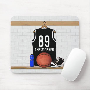 Personalized Black and White Basketball Jersey Mouse Pad